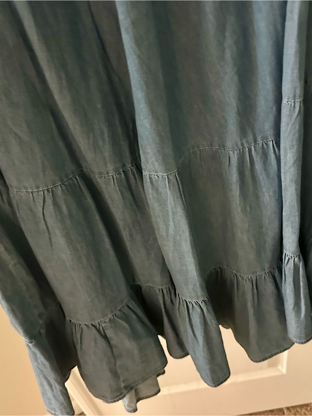 Women's Blue Tiered denim  Maxi Skirt - Casual Summer Style - Picture 9 of 10